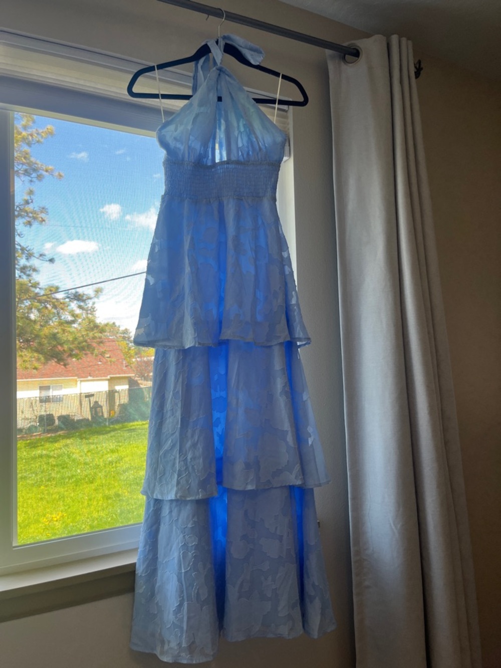 Hello Molly Light Blue Tiered Halter Wedding Dress